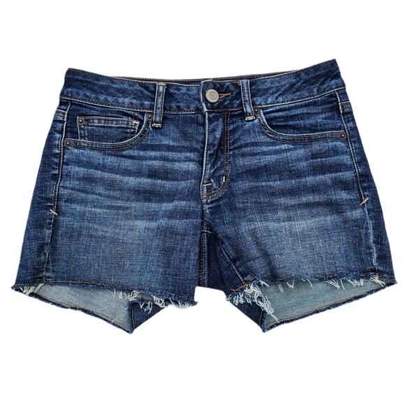 Stretch Denim Cutoff Shorts AEO Shortie Size 6 Dark Wash American Eagle - Picture 1 of 5